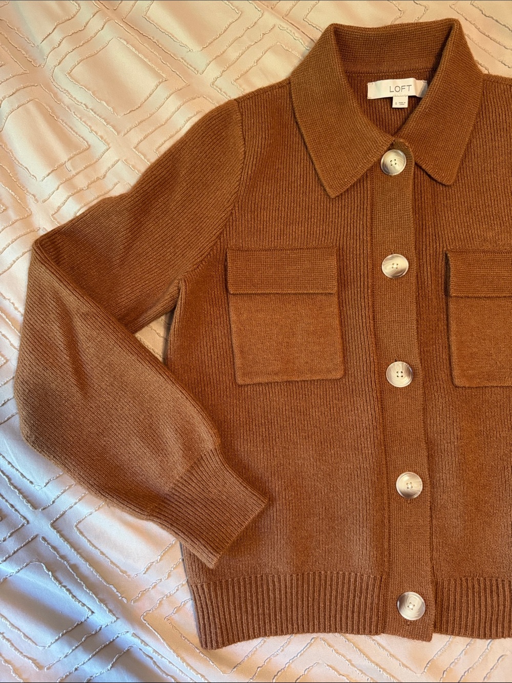 LOFT Chest-Pocket Knit Jacket in Cocoa Brown